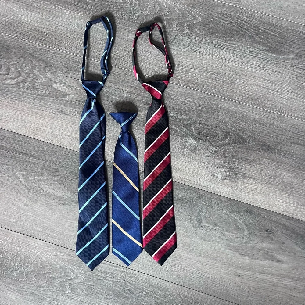 3 Boys Striped Clip On Ties Set - Blue and Red Festive